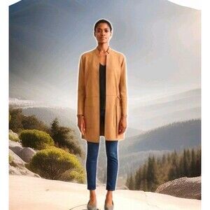 H&m Womens Sz 6 Brown Faux Suede Midi Jacket Fall Winter Neutral *no Belt